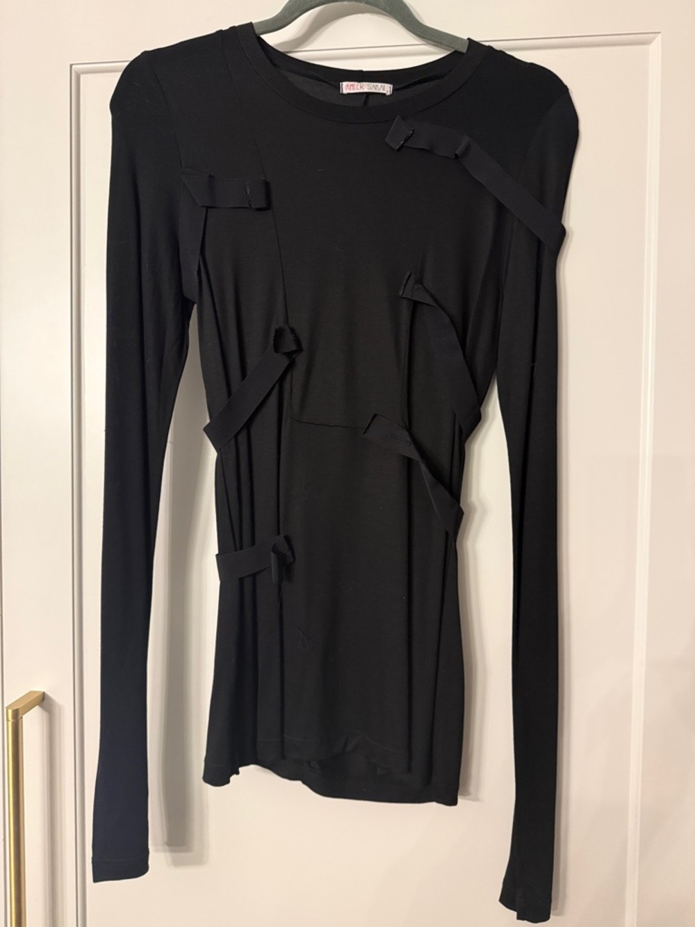 Black Long-Sleeve Ribbon Accent Tee
